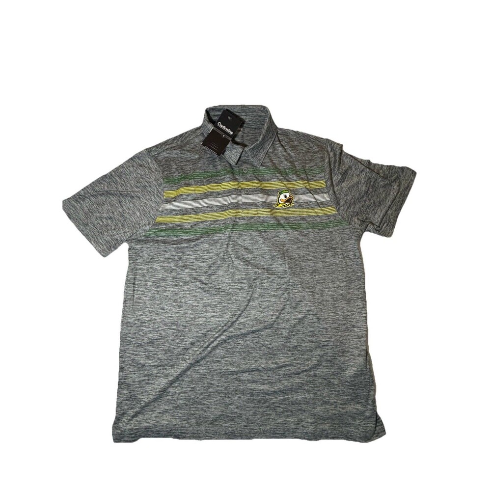 New Oregon Ducks Polo Shirt Mens Large Gray Striped Captivating Performance
